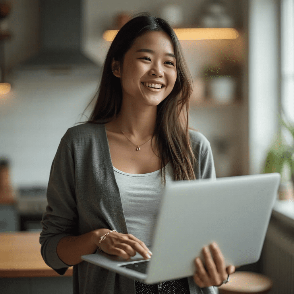 Moça jovem com o notebook na mão pesquisando tabela de preços de plano de saúde para advogados inscritos na CAASP e OAB